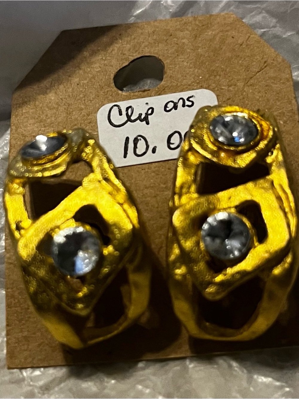 Gold-tone Clip On Earrings with Clear Rhinestones